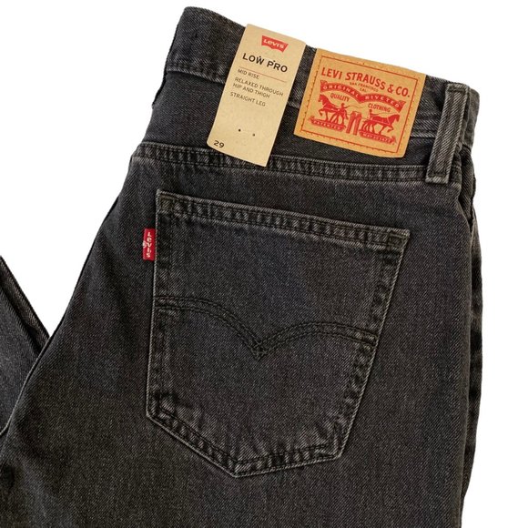 Levi's Low Pro Black Straight Leg Denim Blue Jeans 100% Cotton Sizes 29 31 32 - Picture 9 of 9